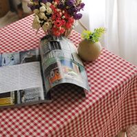 ins风仿棉麻小清新桌布艺格子学生宿舍书桌防尘餐桌野餐布 摆摊布 红色格子(不带花边) 30*60