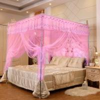 宫廷蚊帐家用三开门加密帐纱1.5/1.8/2米卧室双人床加粗支架纹帐 A款-粉色单帐纱(不含支架) 1.5*2米床