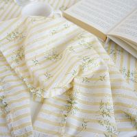 法式田园碎花桌布黄色条纹印花餐桌布台布小清新拍摄背景布野餐布 鹅黄丁香条纹桌布 45*60cm