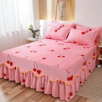 [床裙+枕套]磨毛加厚床罩床裙花边床套席梦思保护套床垫防滑套子 红缨之唇 120x200cm床裙+枕套