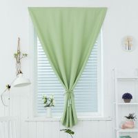 免打孔魔术贴窗帘成品卧室客厅遮光出租房简易床帘小窗帘门帘短帘 绿色 宽0.5米*高1.3米