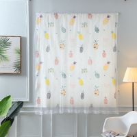 魔术贴窗帘免打孔安装卧室少女粘贴式小清新简易遮光布小窗户双层 菠萝-带纱[魔术贴] 宽0.9X高1.0