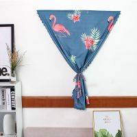 宿舍简易免打孔安装魔术贴卧室飘窗半遮光窗帘布成品简约租房小短 火烈鸟 宽1.0高1.10一片