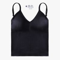 吊带背心女 性感大U美背内搭外穿修身显瘦裹胸无钢圈小吊带文胸罩 黑色[单件升级显瘦款] 6XL建议[231-251斤]