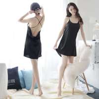 睡衣女夏季吊带性感冰丝睡裙丝绸中长款薄款公主风甜美家居服春季 125黑色 165(L) 90-110斤