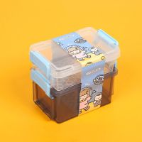 小号双层收纳盒简约桌面塑料魔力扣套装可叠加宿舍多层迷你小盒子 白熊女孩[两组短款]