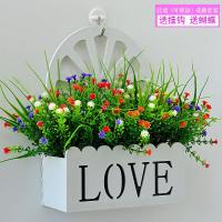 挂墙仿真花套装塑料假花小装饰品摆件家居客厅栅栏墙面壁挂件花篮 LOVE挂墻(满天星混色)