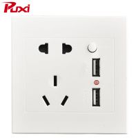 PUXI USB插座面板 墙壁暗装手机支架 家用86型双位USB墙面插座 K1白色USB(不送-支架)
