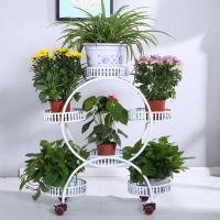 铁艺带轮阳台花架绿萝客厅落地式花架子多层室内家用省空间盆栽架 白色 圆形六篮加强刹车轮子