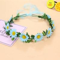 欢乐多新波西米亚仿真花朵花环发带发饰新娘头花海边旅游头饰T721 清新丝带雏菊花环 蓝色