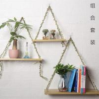 书房客厅背景墙置物架简约花架书架免打孔一字板置物架 浅胡桃送无痕钉 一层30x15