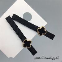 经典小香风四叶草发夹黑色刘海夹边夹百搭鸭嘴夹简约一字夹头饰女 6厘米黑色两