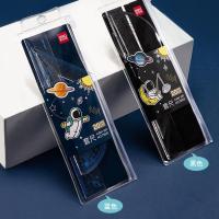 得力套尺简亚克力学生文具直尺20cm考试绘图尺子量角器四件套装尺 航体款四件套[1套装]