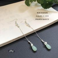 汉服国风少女古装仙女古典配饰古风清新琉璃水滴流苏耳环耳钩耳饰 青玉色水滴—耳钩款