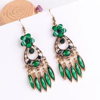 民族风耳环广场舞耳环长款防过敏复古气质耳坠百搭吊坠耳饰女耳夹 eh020-1绿色