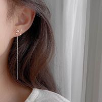 蝴蝶结耳线女气质耳坠女养耳洞显脸瘦的耳线长款超仙耳环流苏耳饰 蝴蝶锆石耳线【送精美礼盒】