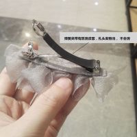 超仙蝴蝶结头饰娟纱森系仙美发夹日韩后脑勺马尾夹盘发夹子发卡女 银灰梦幻纱8CM 3片弹簧夹
