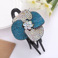 满天星鸭嘴夹水钻发夹头饰亚克力水晶盘发后脑勺女中号成人发卡子 满钻孔蓝色