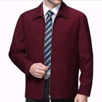 中年男士外套春秋季薄款休闲50岁中老年人夹克男爸爸装加绒加厚款 翻领夹克[酒红色]春秋薄款 170/88A 建议90-1