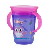 Nuby(努比)学饮杯水杯儿童宝宝水杯360°防呛防漏鸭嘴带手柄魔术杯 紫色猫头鹰PP魔术杯[加杯刷] 关注+收藏优先发