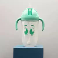 [儿童学饮杯]儿童水杯带吸管宝宝水杯学饮杯婴儿防呛防摔防漏 绿色 单个水杯