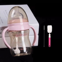 可拉贝拉ppsu奶瓶防摔防胀气带手柄吸管组多用喝奶喝水新生儿奶瓶 奶瓶刷套餐 180ML粉色