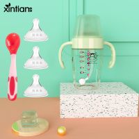 欣田奶瓶ppsu大宝宝婴儿童鸭嘴杯吸管杯带手柄防胀气水杯断奶神器 180ML橄榄绿 ppsu感温款 【单奶瓶】+方型瓶