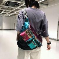 女腰包胸包2021新款单肩斜挎亮片鱼鳞百搭旅行包斜挎女包 时尚蓝色