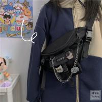 日系原宿街头暗黑风链条胸包女 韩国ins复古百搭腰包学生斜挎包潮 黑色(防水面料) [不带挂件]