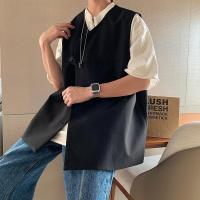 夏季宽松痞帅炸街无袖西服外套背心ins日系潮流不规则西装马甲男 黑色 M 关注店铺+收藏商品=优先发货