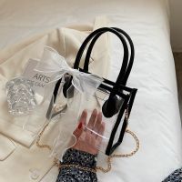 夏季潮时尚韩版百搭小清新蝴蝶结透明果冻包女2021新款质感斜挎包 黑色 透明版