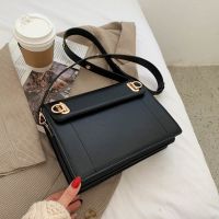 公文包女包包2021新款潮单肩包斜挎腋下包复古手提高级感小众大包 黑色