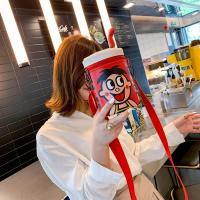 2019新款复古水桶包ins时尚百搭大容量单肩包宽肩带斜挎包可乐包 红色[旺仔吸管+关注优先发货]