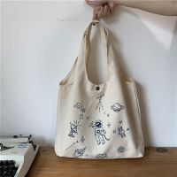 帆布包包女2021新款ins单肩帆布包女学生韩版百搭小众设计感包包 背心款 宇航员