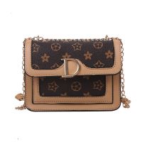 包包女2020新款宽肩带女包斜挎包单肩包时尚印花复古潮流小方包 棕色