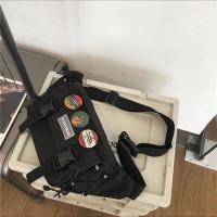 斜挎包潮牌男士百搭休闲胸包工装简约ins腰包小挎包女日系单肩包 黑色-不带挂件 长40cm宽8cm高16cm