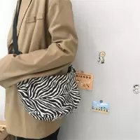 包包2020新款潮斜挎包女百搭ins大容量学生韩版帆布斑马纹饺子包 斑马纹单包