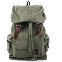 男士复古双肩包潮流帆布男包中学生书包大容量户外背包休闲旅行包 军绿色 15寸