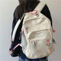 书包女韩版ins 高中学生大学生百搭校园背包大容量电脑旅行双肩包 防水帆布白(无挂件) 收藏店铺 送礼物 优先发货