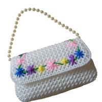 5D新款粗毛线立体十字绣 时尚网格手工DIY手提单肩钱包 小拎包包 白色小号---珍珠链