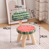 儿童实木小凳子靠背家用矮凳宝宝时尚创意椅子简约客厅换鞋小板凳 西瓜 颜色图案随机发-[20cm高]