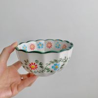 可爱粉嫩少女心兔子大碗创意卡通陶瓷儿童面碗家用日式情侣麦片碗 绿色碎花碗