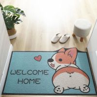 可裁剪丝圈地毯门垫入户门进门蹭土刮泥脚垫可爱卡通浴室防滑垫 丝圈-爱心柯基 40*60cm