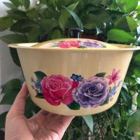 老式怀旧搪瓷盆洗手碗猪油盆打蛋盆汤盆饺子馅和面盆印花带盖家用 内直径20cm 印花带盖