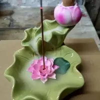 新款特价莲花叶i倒流香炉 莲花檀香线香插创意家用香薰炉观烟摆件 绿色莲花倒流香炉