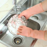 很耐用]洗碗手套女家务清洁厨房防水橡胶牛筋乳胶耐用耐磨洗衣服 西瓜红[1双装] 小码[S]女士使用