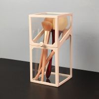 欧式化妆刷收纳桶透明玻璃防尘笔刷筒桌面梳妆台美妆刷收纳盒带盖 白色四边形(不含珍珠)