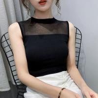 宽松背带裤女2021新款夏季薄款显瘦大码彩花纹设计感阔腿束脚裤子 黑色网纱T恤 单上衣 L 建议95-125斤