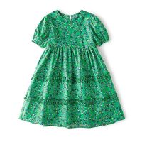女童连衣裙夏装亲子装棉碎花泡泡袖韩版圆领洋气儿童公主裙中大童 绿色 120