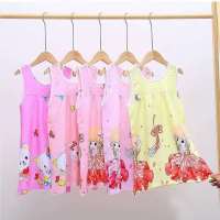 女童棉绸睡裙夏季新款中大儿童卡通无袖公主洋气连衣裙家居空调服 粉色花型随机发货 70#建议身高70-75厘米